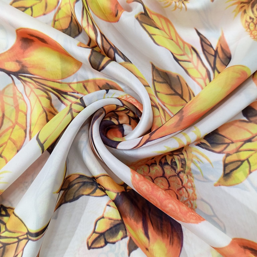 White Base Pineapple Print On Habutai Satin S24 HSPS93