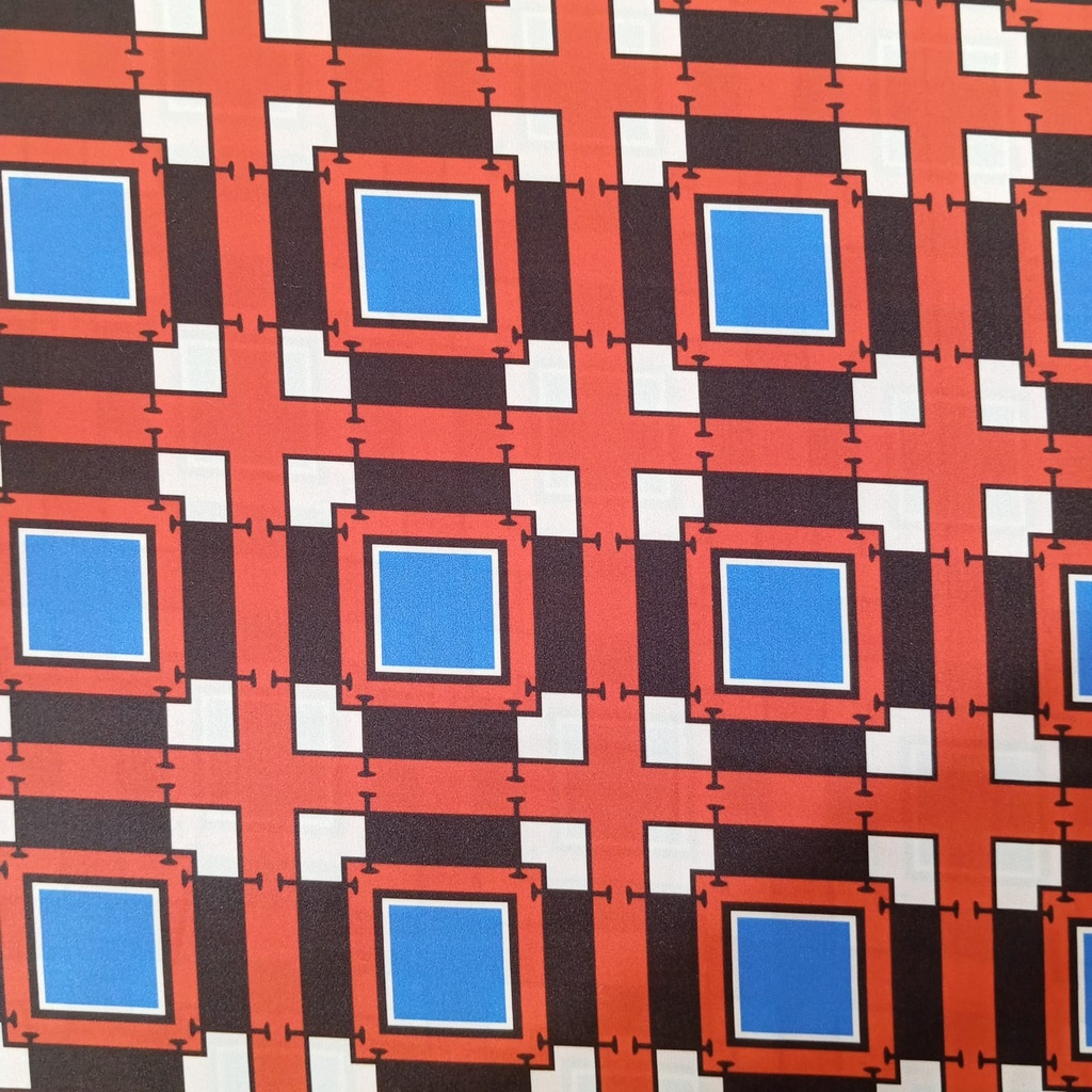 Red Box Geometrical Print On Korean Satin SS22N KSPB10