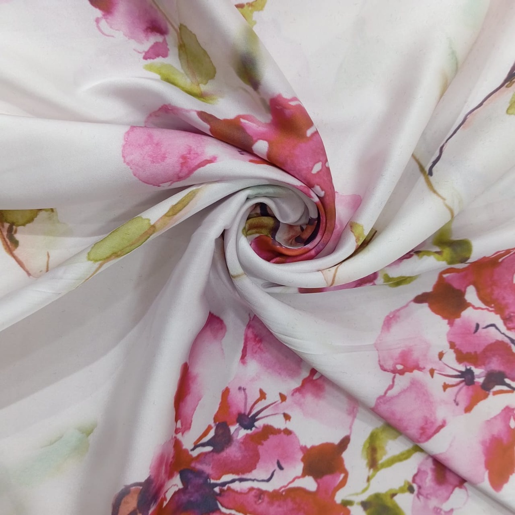 Red Orchird Print On Korean Satin SS22A-KSPA61