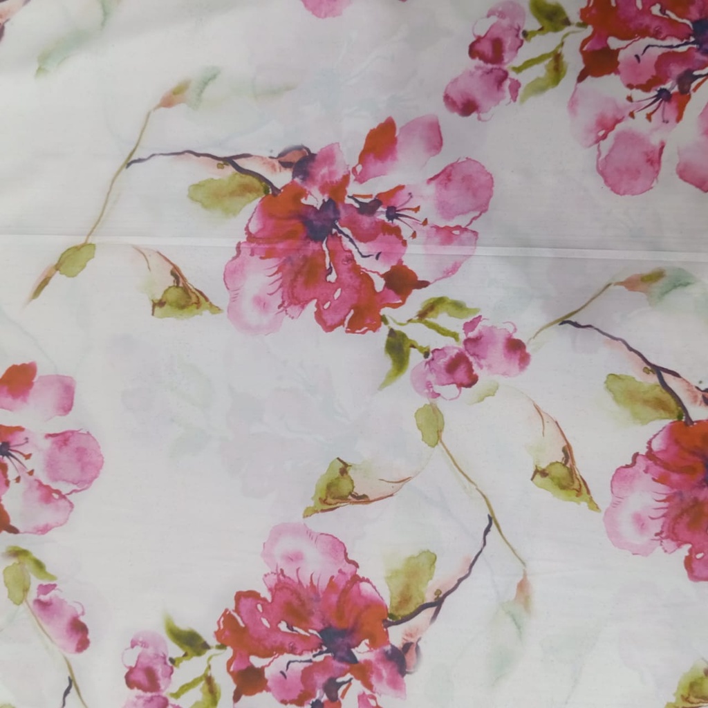 Red Orchird Print On Korean Satin SS22A-KSPA61