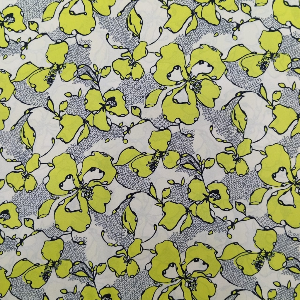 Yellow Flower Print On Korean Satin SS22N KSPB66