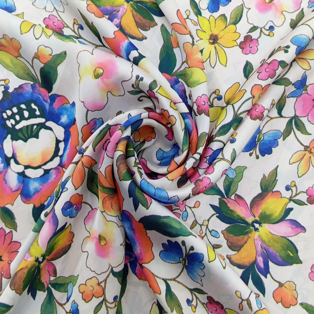 Multi Colour Flower Print On Koren Satin S24 KSPS122