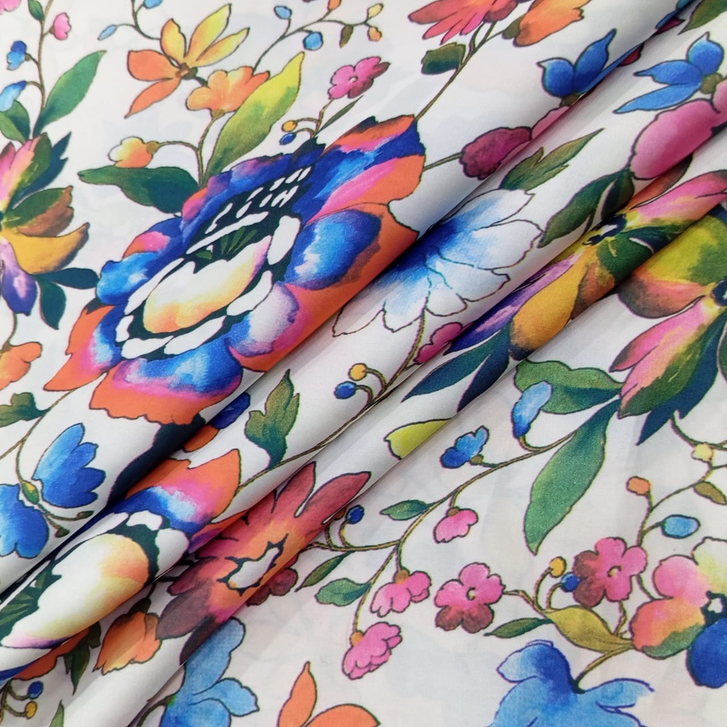 Multi Colour Flower Print On Koren Satin S24 KSPS122