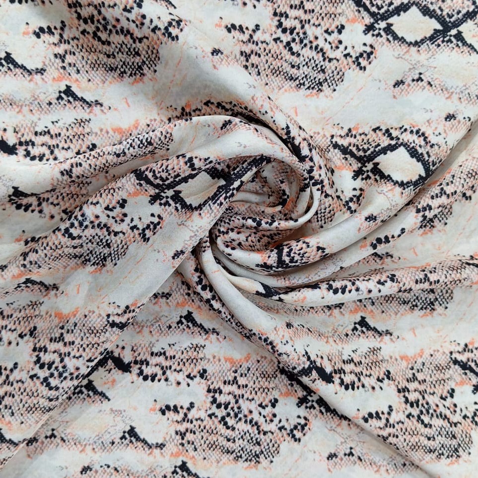 Black & Orange Snake Print On Satin S24 KSPS43