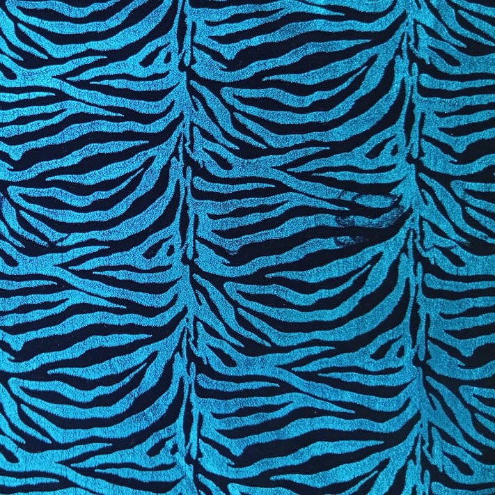 Blue Carbon Lycra Foil Print Fabric (SS25) SFDS104