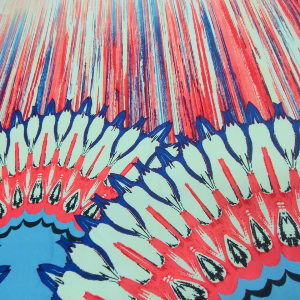 Toto Print(Red) On Mango Crepe Fabric
