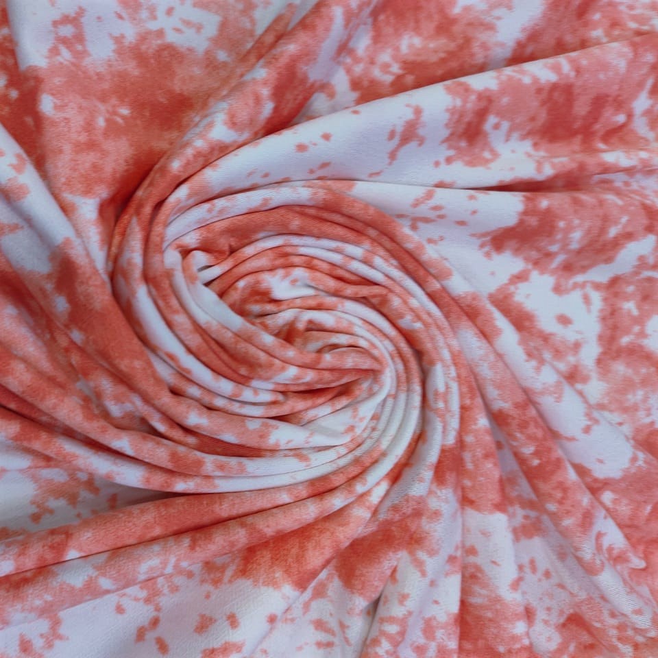 The Marble Effect (Orange) Print On Mango Crepe Fabric
