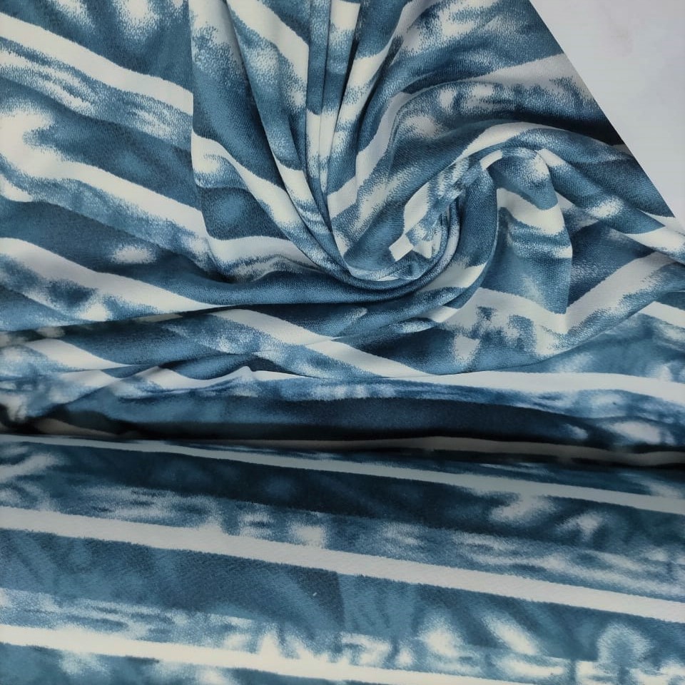 Pictorial Stripes (Deep Teal) Print On Mango Crepe Fabric