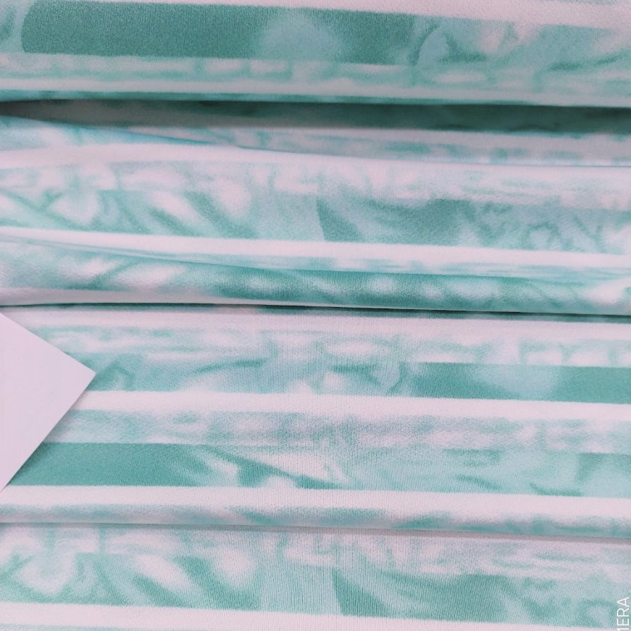 Pictorial Stripes(Aqua) Print Mango Crepe Fabric