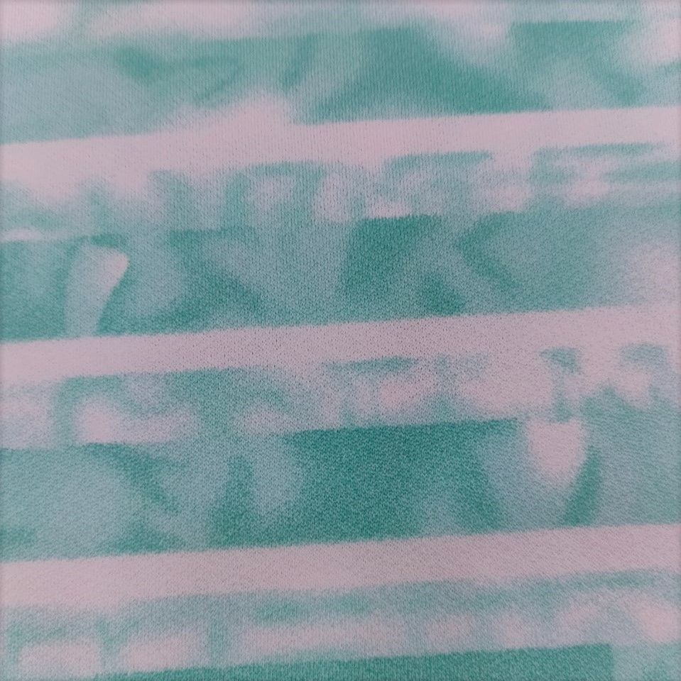 Pictorial Stripes(Aqua) Print Mango Crepe Fabric