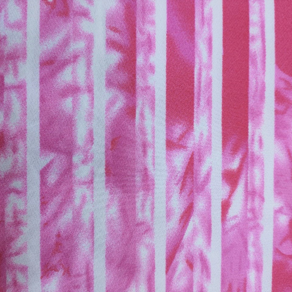 Pictorial Stripes(Pink) Print On Mango Crepe Fabric