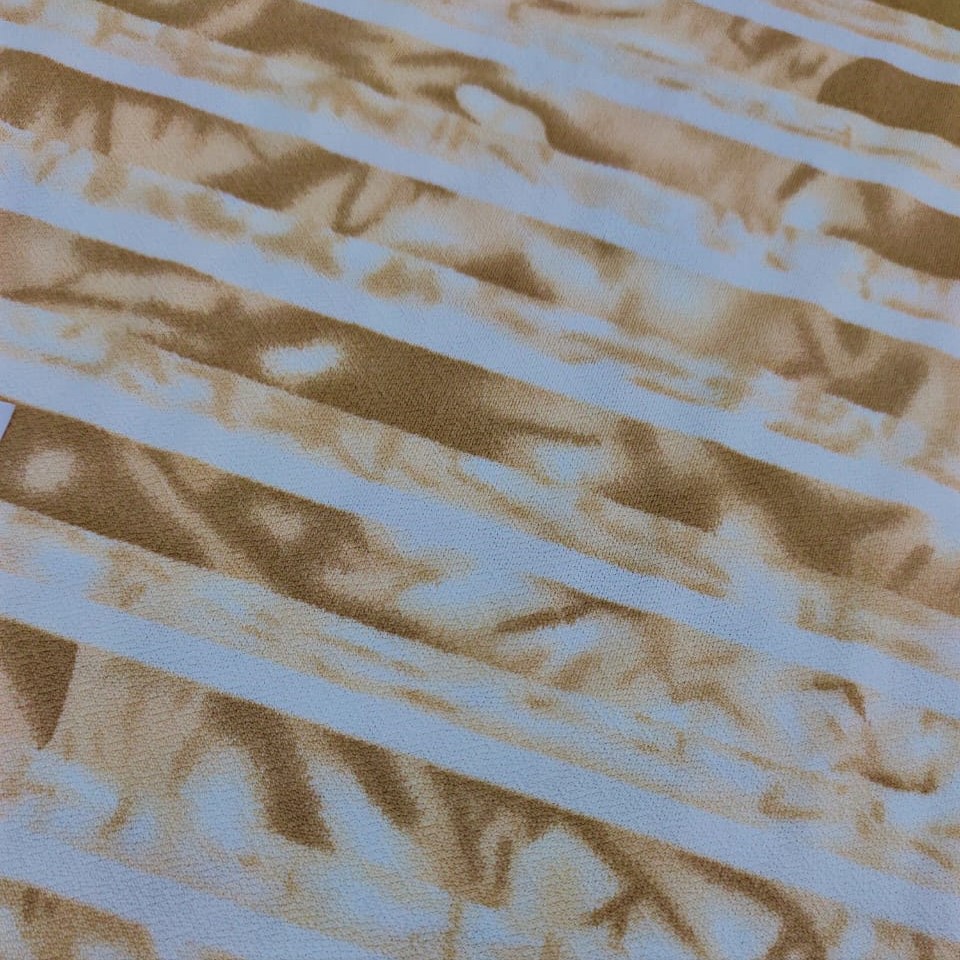 Pictorial Stripes(Gold) Print On Mango Crepe Fabric