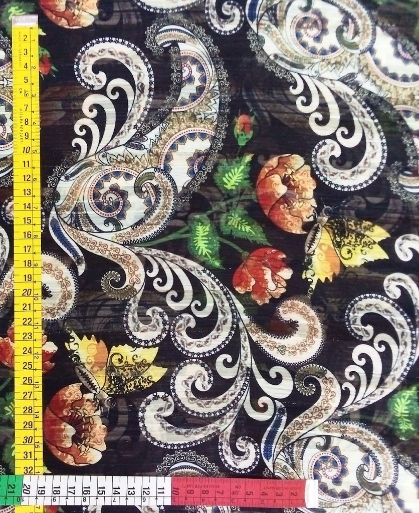 Chiffon Lurex Stripes White-Red Floral Print