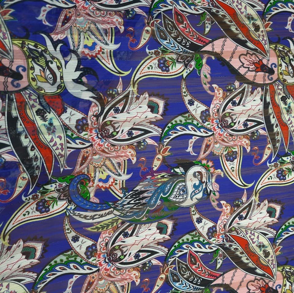 Chiffon Lurex Stripes White-Ice Peach Floral Bird Print
