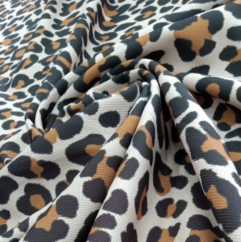 Black White Tan Leopard Print On Micro Waffle