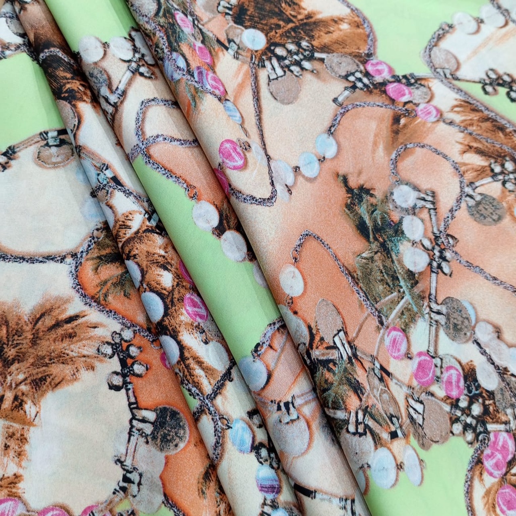 Beachy Beads Print On Satin Fabric