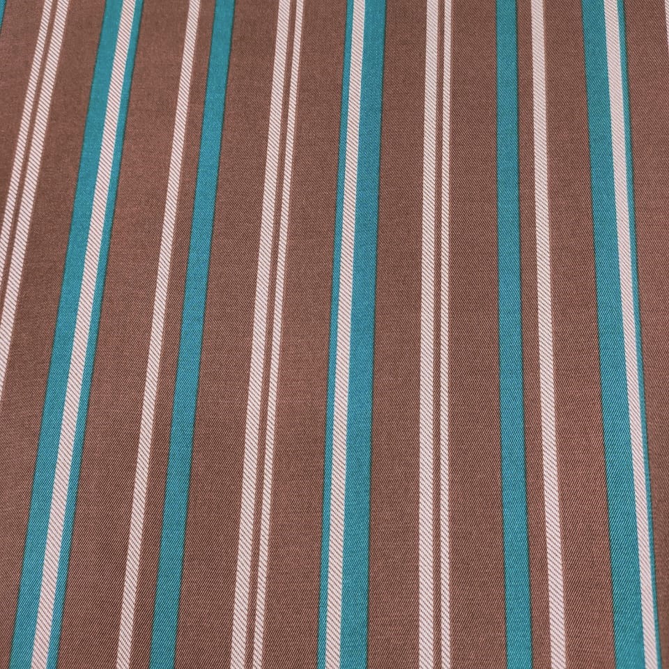Brown And Green Stripes Print On Twill Satin Fabric