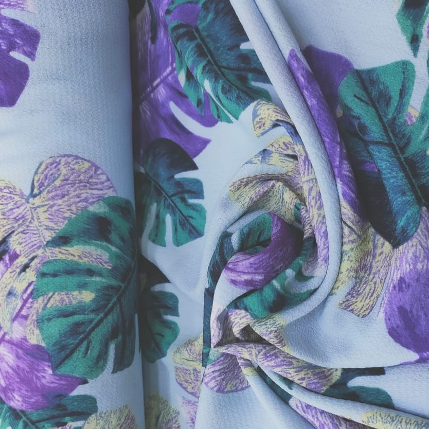 Tropical Vibes (Firozi) Print On Snake Crepe Fabric