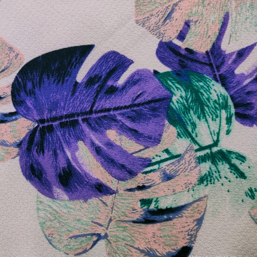 Tropical Vibes (Purple) Print On Snake Crepe Fabric