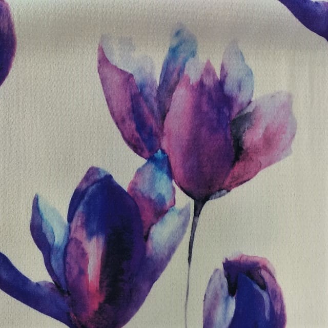 Flying Tulips (Purple) Print On Snake Crepe Fabric