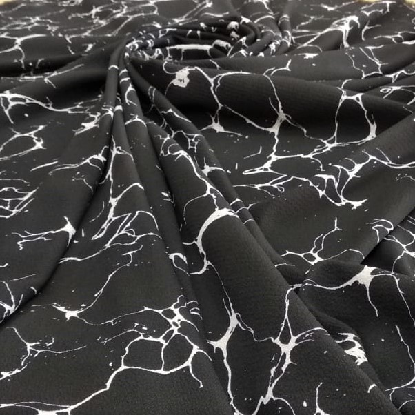 Black And White Mable Print On Snake Crepe Fabric