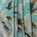 Flying Tulips (Aqua And White) Print On Snake Crepe Fabric
