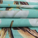 Flying Tulips (Aqua And White) Print On Snake Crepe Fabric