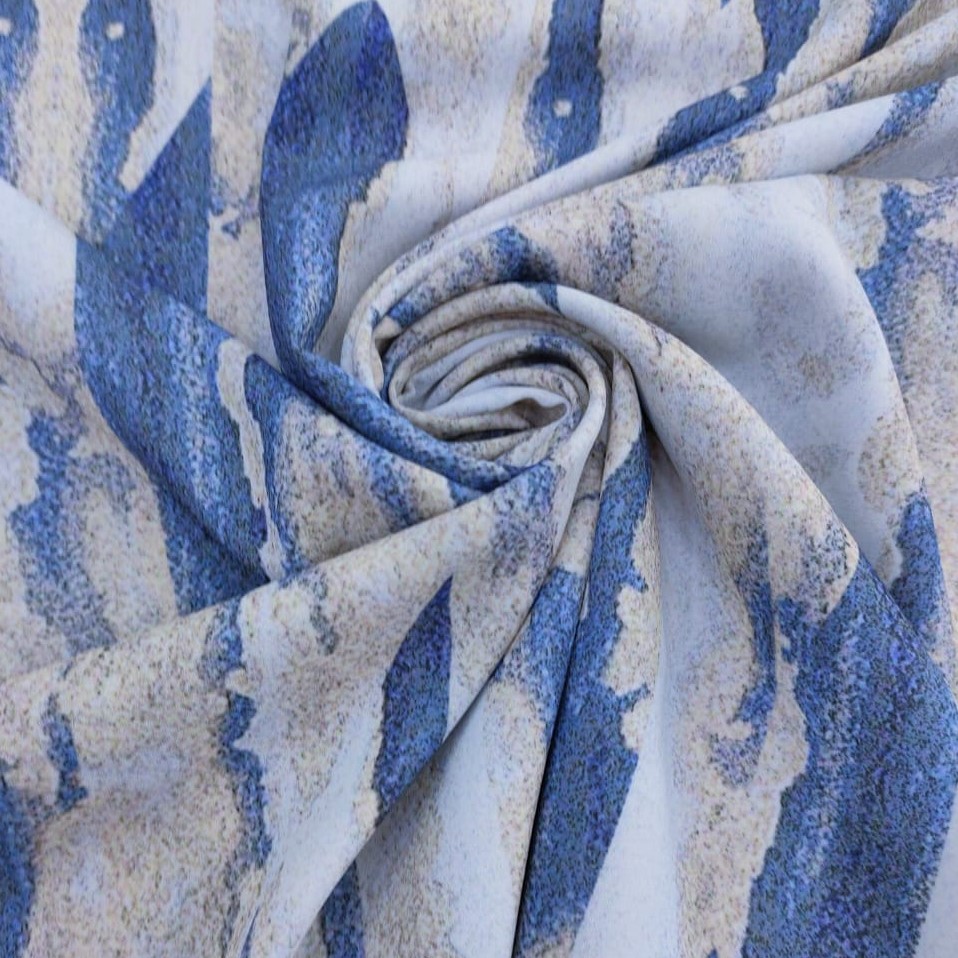 Happy Waves Print On Royal Georgette Fabric