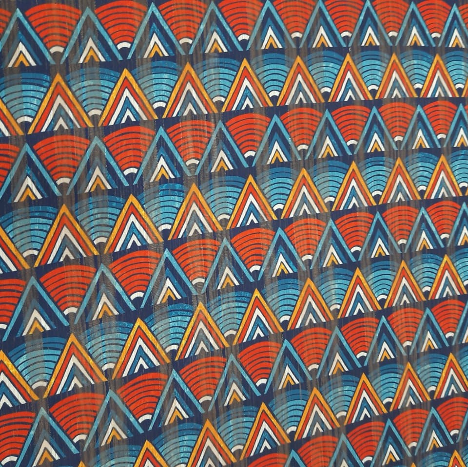 Chiffon Lurex Stripes Red Blue Zig-Zag Print