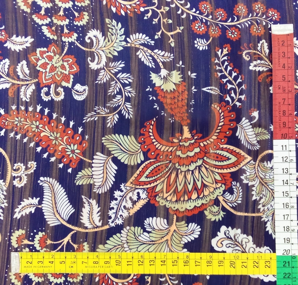 Chiffon Lurex Stripes Red-White Flora Print Fabric