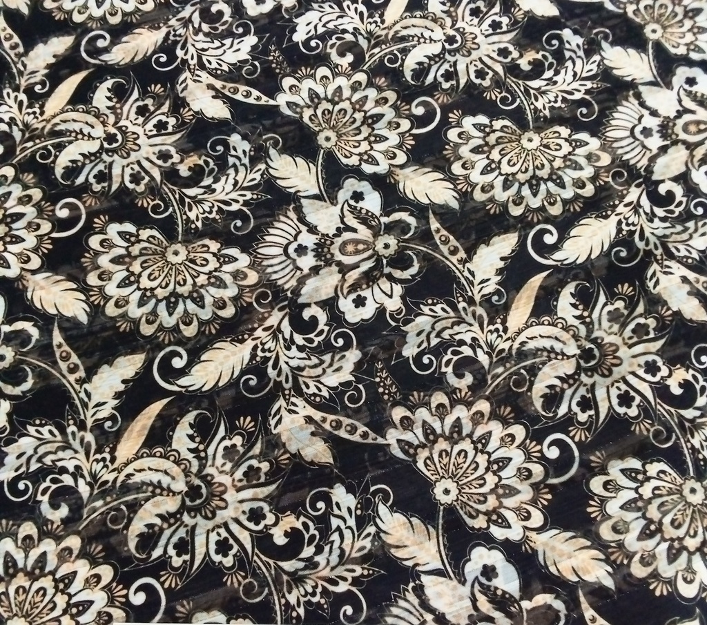 Chiffon Lurex Stripes White Flora Printed Fabric