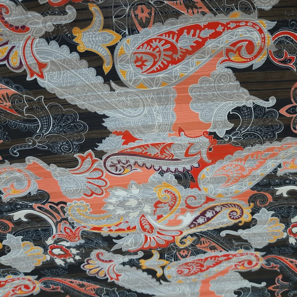 Chiffon Lurex Stripe Grey-Peach Flora Print Fabric