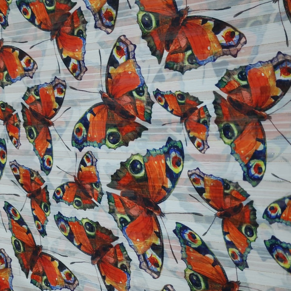 Chiffon Lurex White Stripe Dragonfly Print