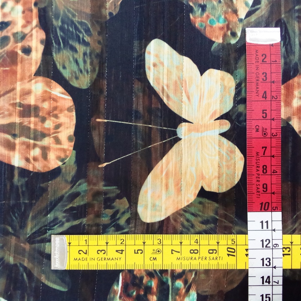 Chiffon Lurex Stripe Light Peach Dragonfly Print