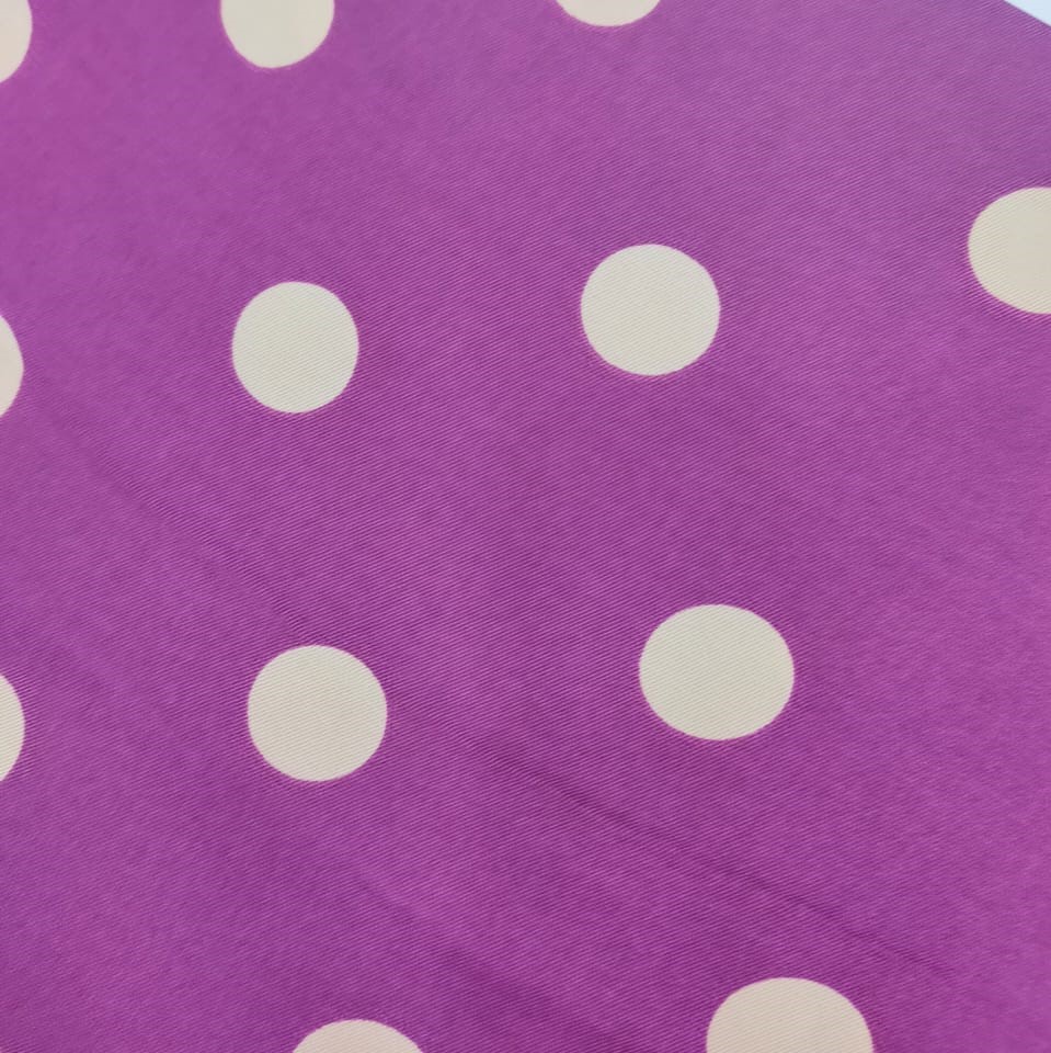 Polka Dots(Purple) Print On Twill Satin Fabric