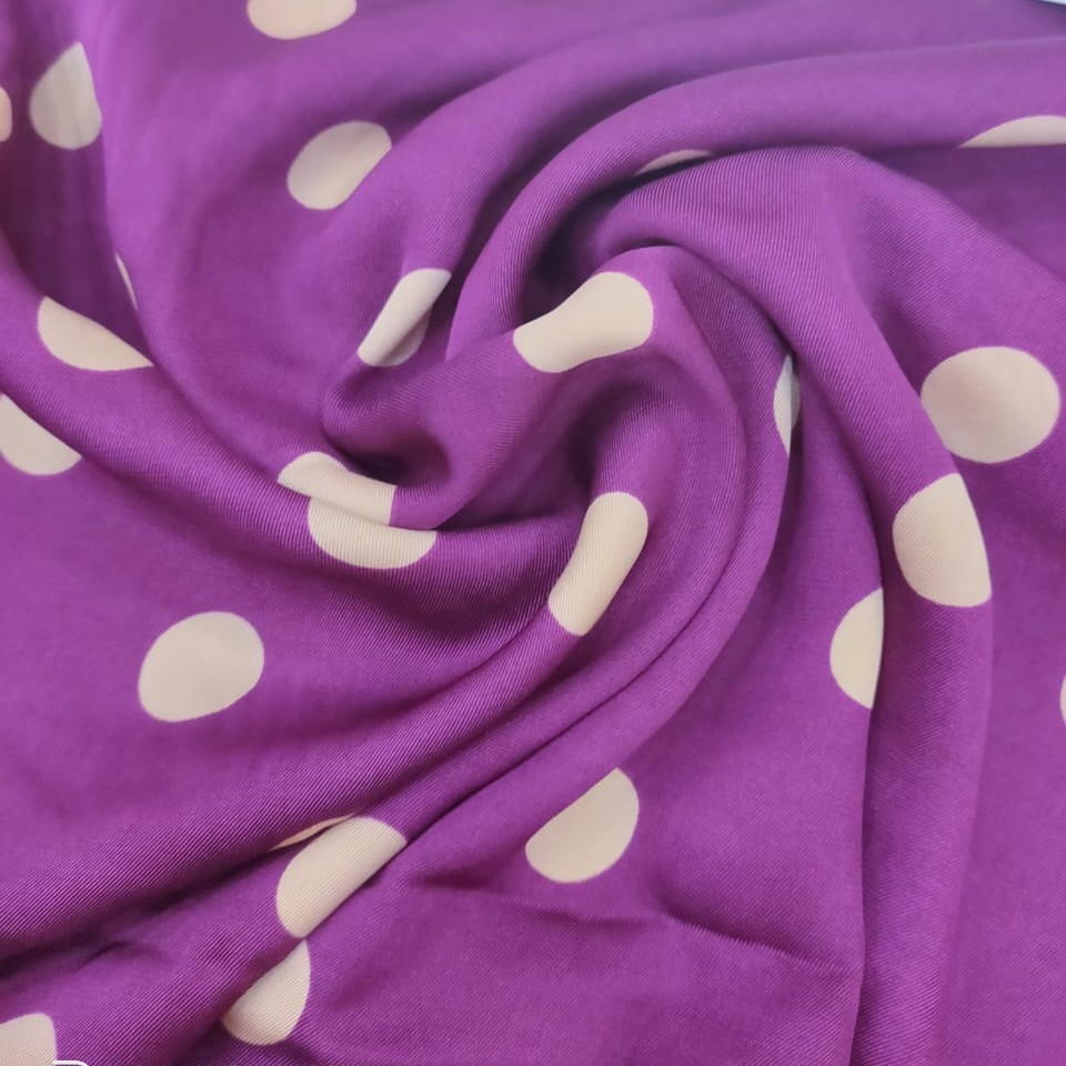 Polka Dots(Purple) Print On Twill Satin Fabric