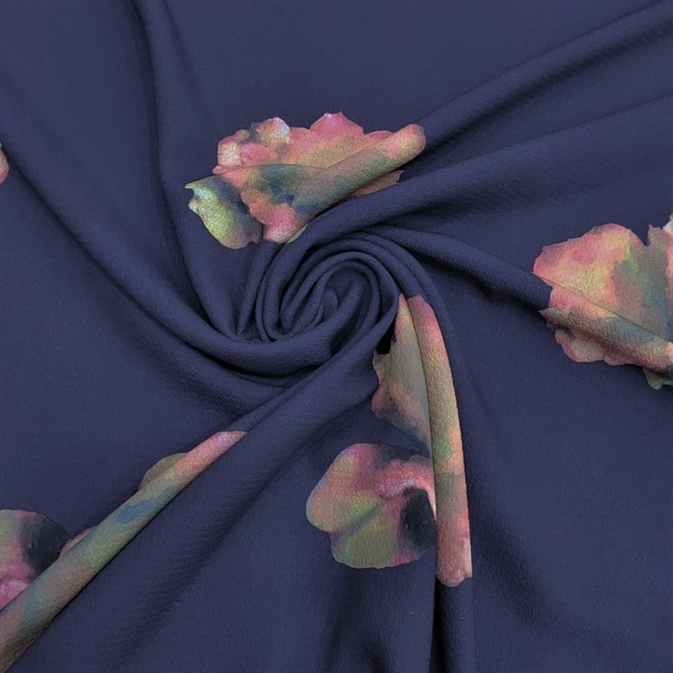 Fierce Flower (Blue) Print On Snake Crepe Fabric