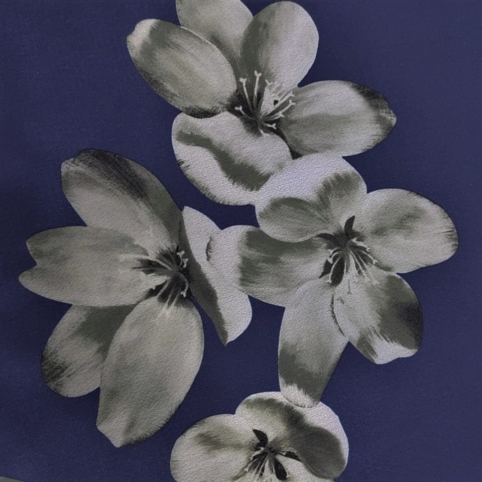 Ivory Floral Print On Snake Crepe Fabric