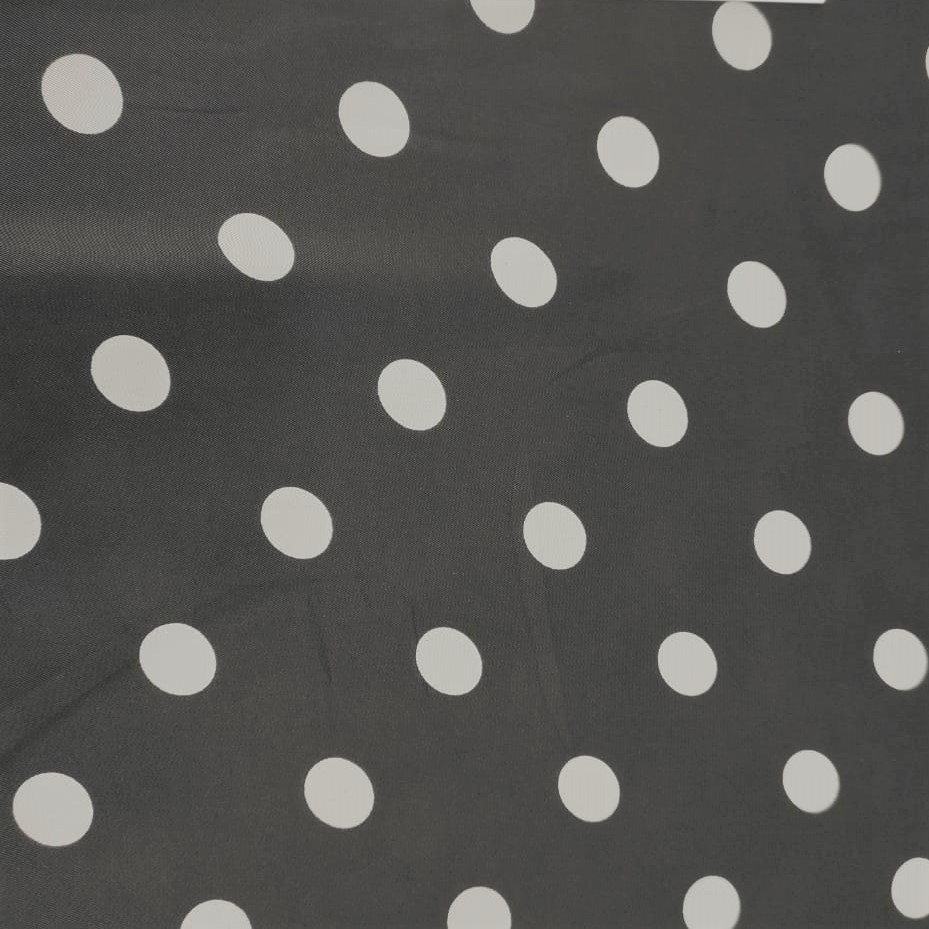 Polka Dots(Black) Print On Twill Satin Fabric