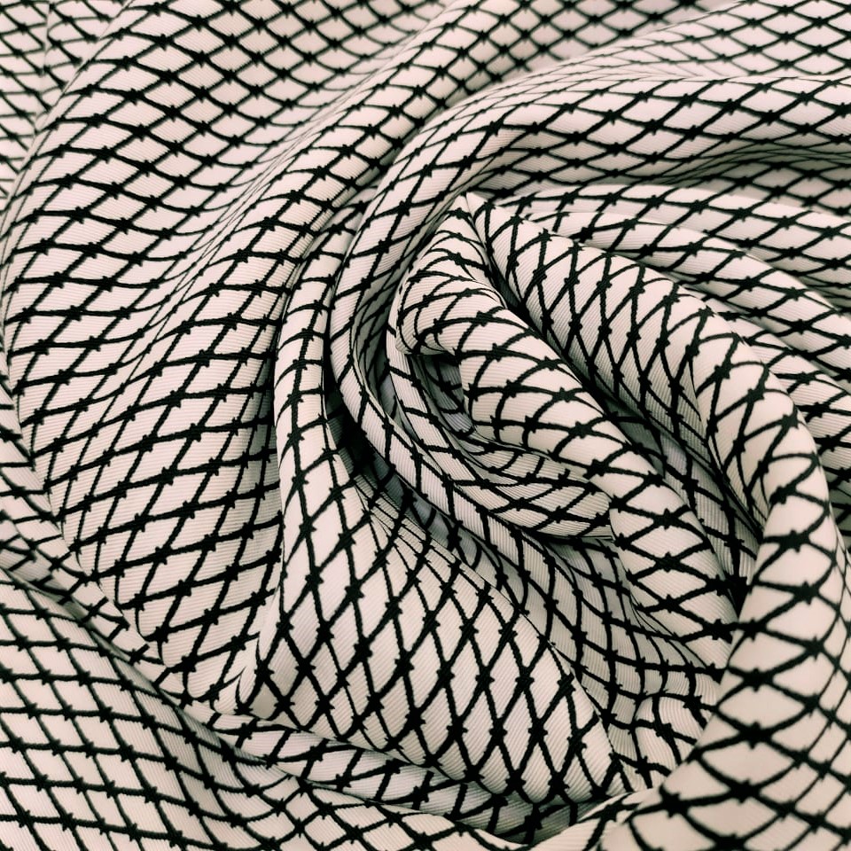 Zebra Lattice (White)Print On Twill Satin Fabric
