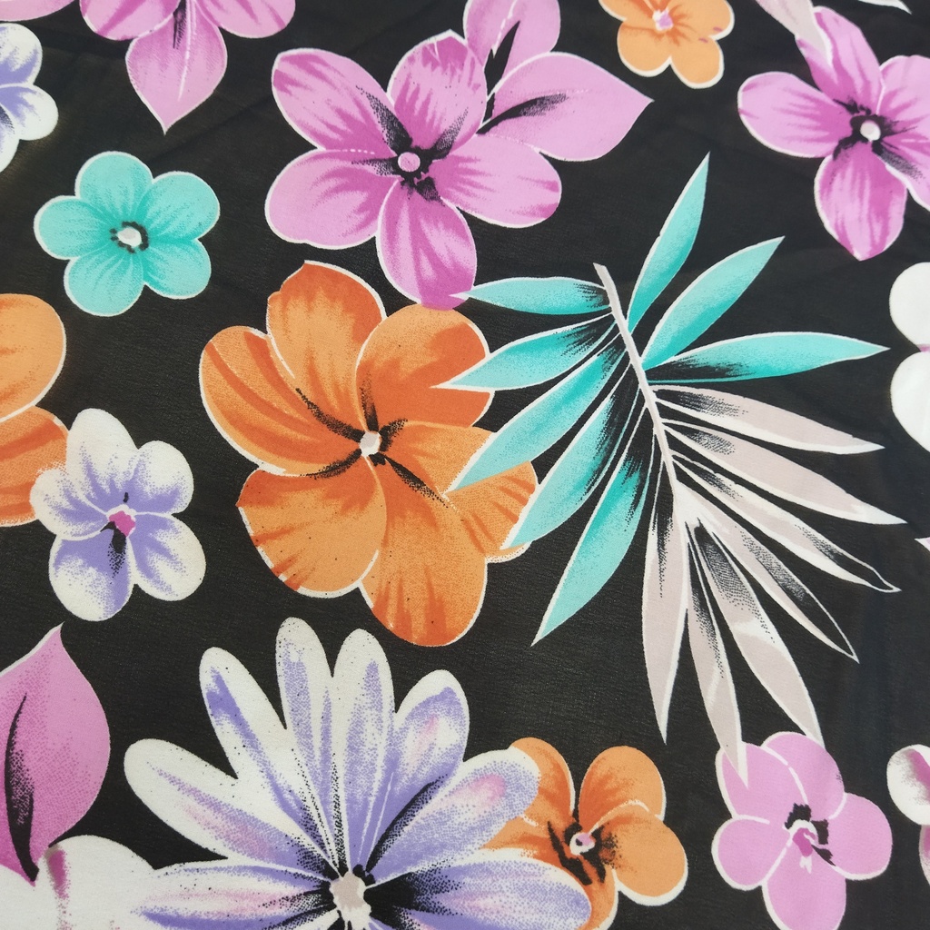 Black Base Multi Colour Floral Print On Georgette