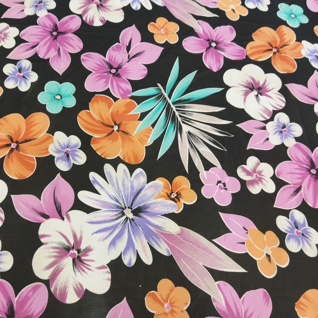 Black Base Multi Colour Floral Print On Georgette