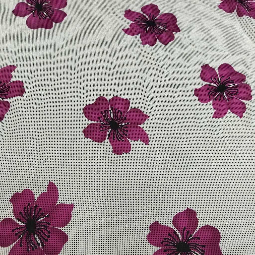 Black Dots & Dark Pink Flower Print On Georgette