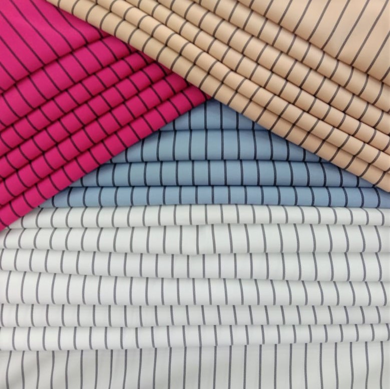 Ice Blue & Black Stripe Tokyo Crepe Woven Fabric