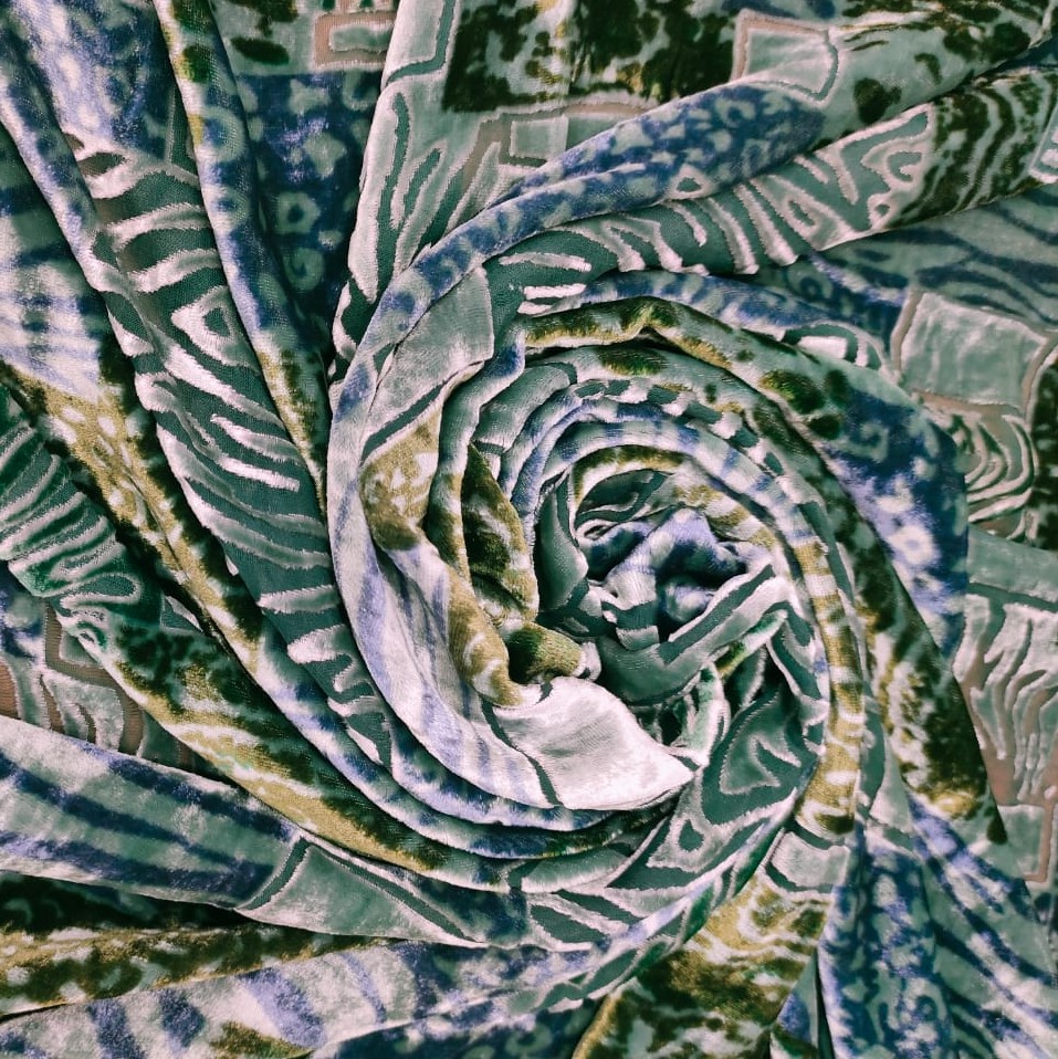 Multicolor Printed Velvet Brasso Fabric