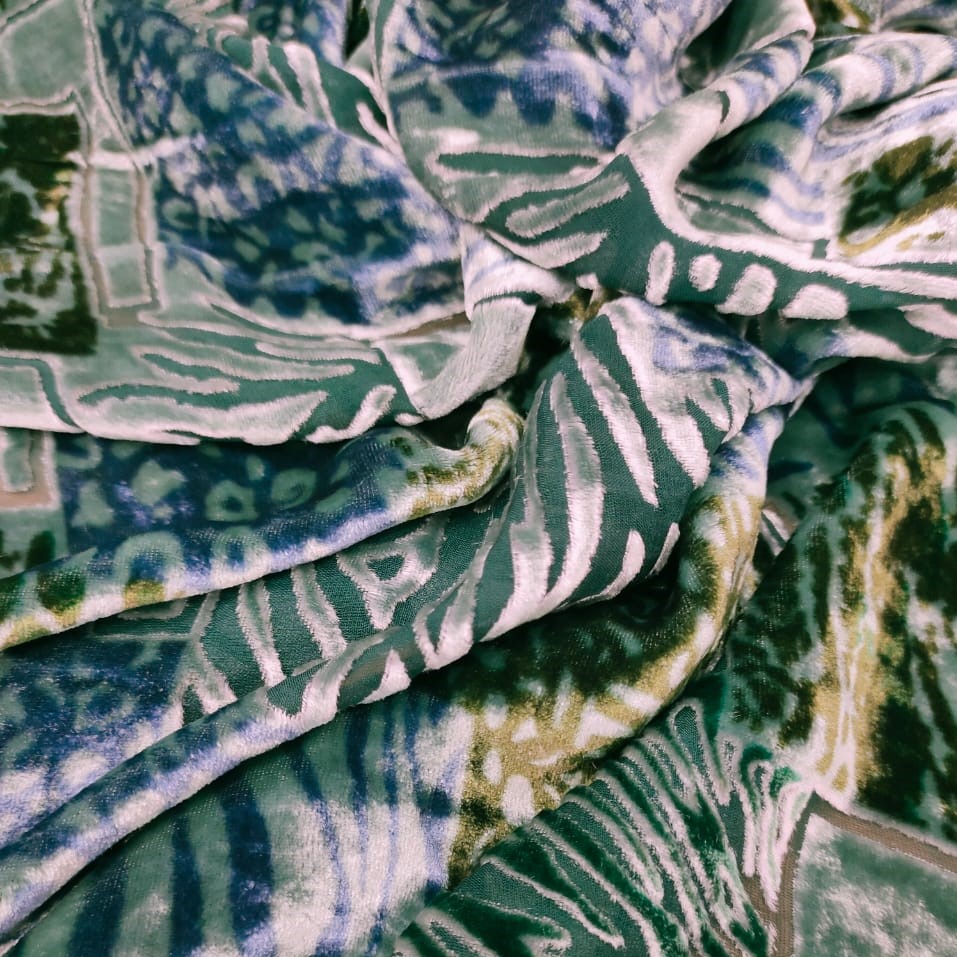 Multicolor Printed Velvet Brasso Fabric