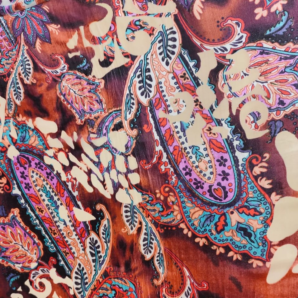 Multicolor Printed Velvet Brasoo Fabric#02