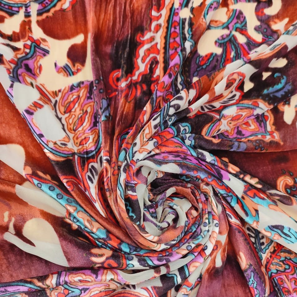 Multicolor Printed Velvet Brasoo Fabric#02