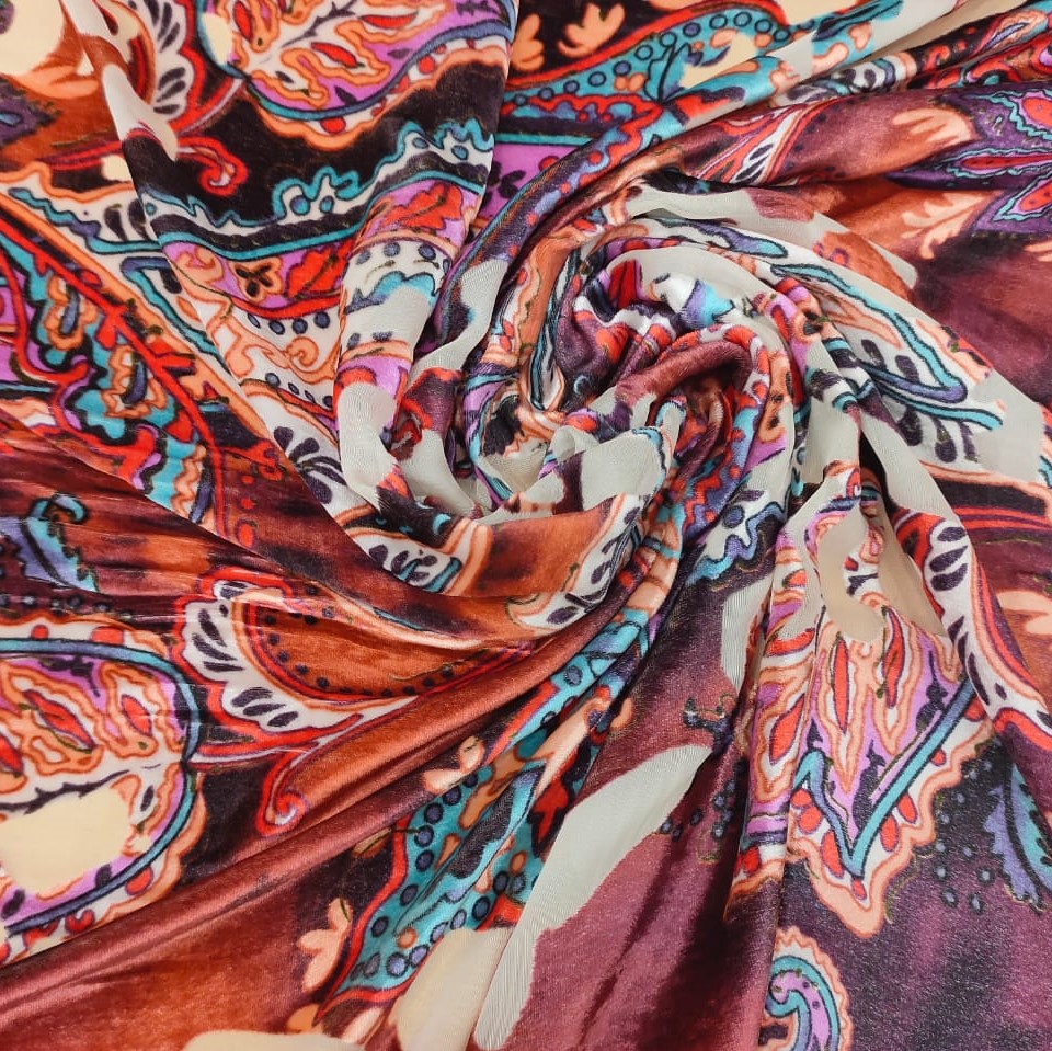 Multicolor Printed Velvet Brasoo Fabric#02