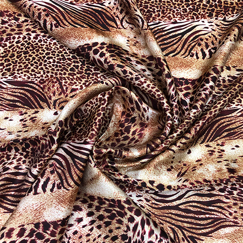 Brown Animal Print on Pure Silk Satin